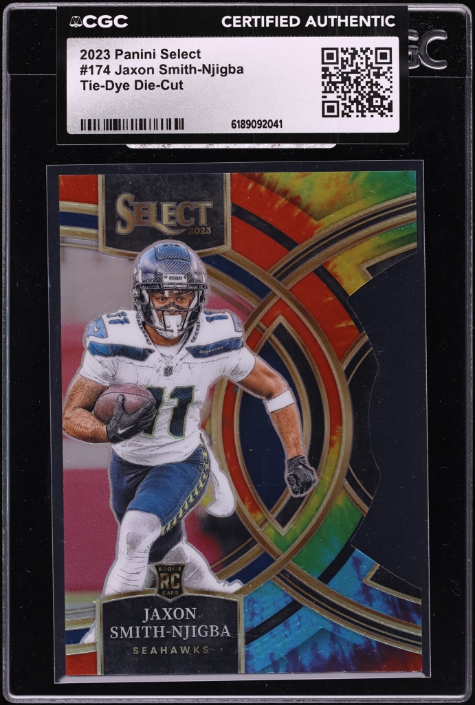 2023 Select Premier Tie-Dye Die-Cut Jaxon Smith-Njigba ROOKIE /25 #174 CGC AUTH