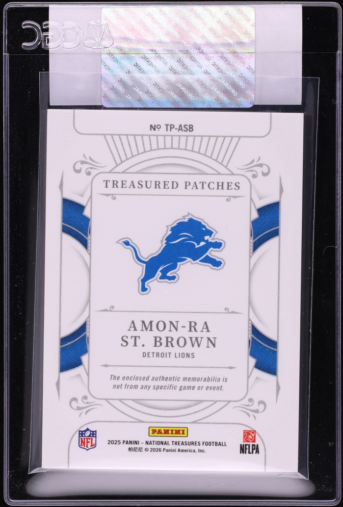 2025 National Treasures Treasured Holo Silver Amon-Ra St. Brown PATCH /25 #TP-ASB CGC AUTH - Photo 2
