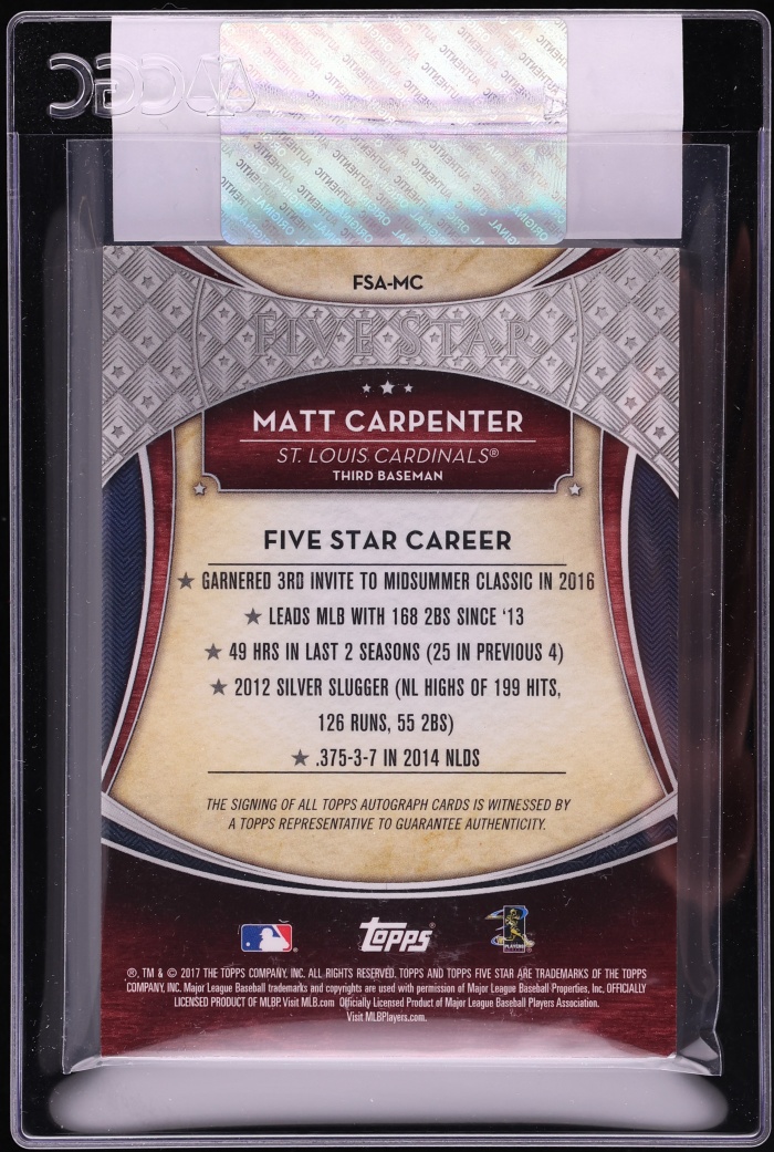 2017 Topps Five Star Matt Carpenter AUTO #FSA-MC CGC AUTH - Photo 2