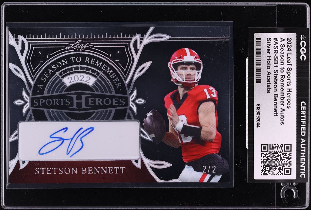 2024 Leaf Sports Heroes Season Remember Silver Holo Acetate Stetson Bennett AUTO 2/2 CGC AUTH