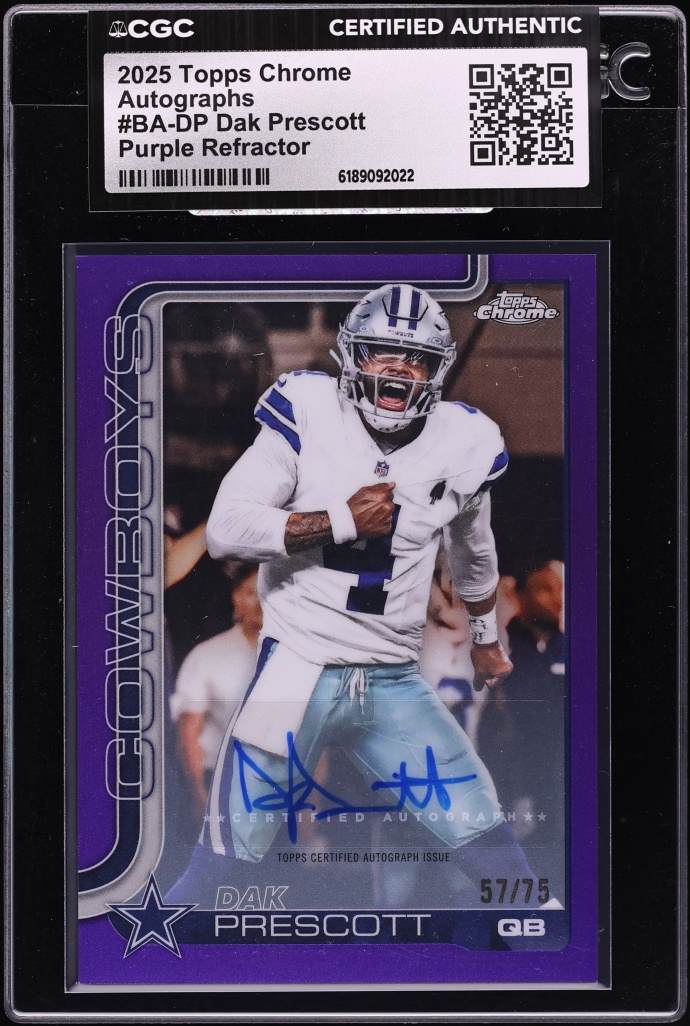 2025 Topps Chrome Purple Refractor Dak Prescott AUTO /75 #BA-DP CGC AUTH