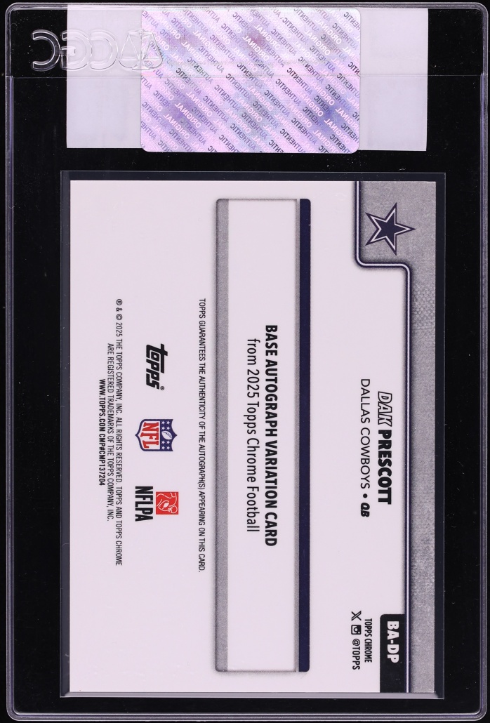 2025 Topps Chrome Purple Refractor Dak Prescott AUTO /75 #BA-DP CGC AUTH - Photo 2