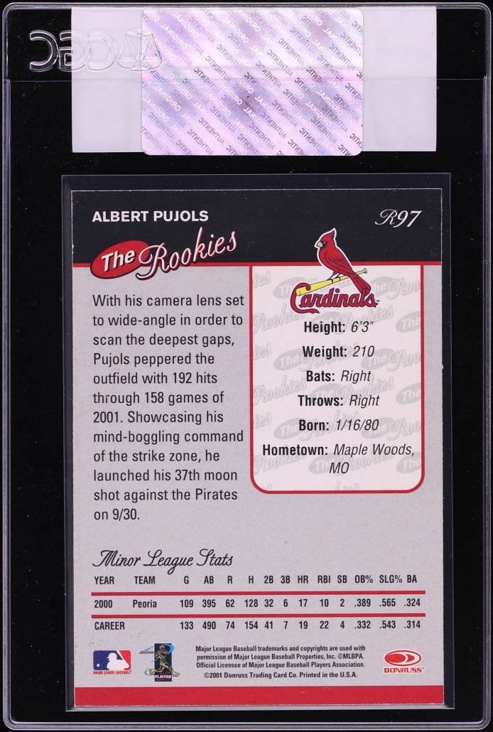 2001 Donruss The Rookies Albert Pujols ROOKIE #R97 CGC AUTH - Photo 2