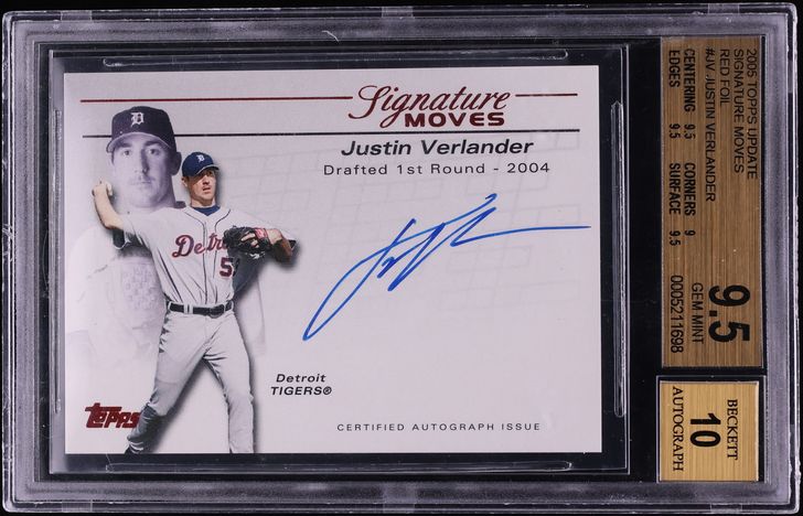 2005 Topps Update Signature Moves Red Foil Justin Verlander ROOKIE AUTO /25 #SM-JV BGS 9.5 GEM