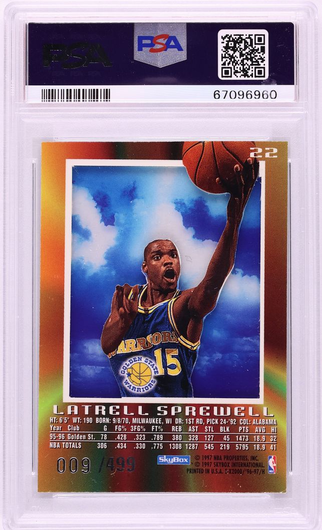 1996 Skybox E-X2000 Credentials Latrell Sprewell /499 #22 PSA 6 EXMT