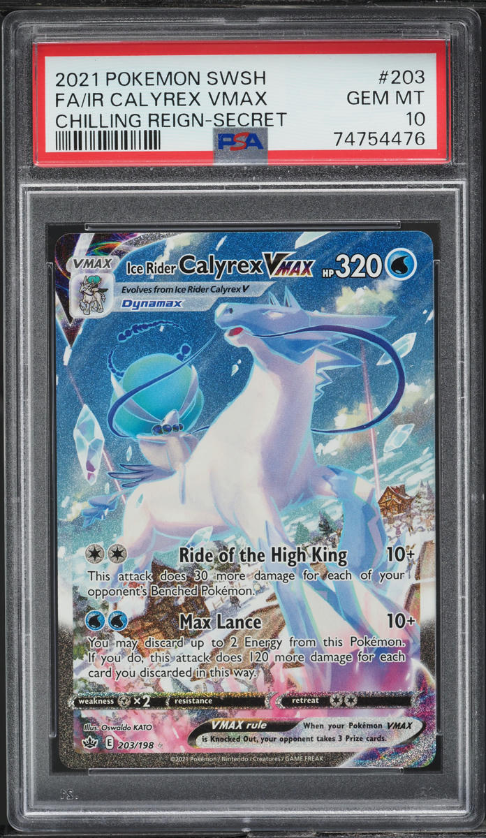 2021 Pokemon SWSH Chilling Reign Full Art Ice Rider Calyrex VMAX #203 PSA 10 GEM