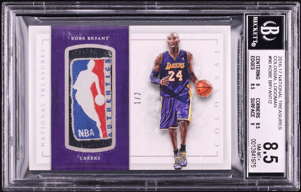 2016 National Treasures Colossal Kobe Bryant NBA LOGOMAN TAG PATCH 1/2 #96 BGS 8.5 NM-MT+