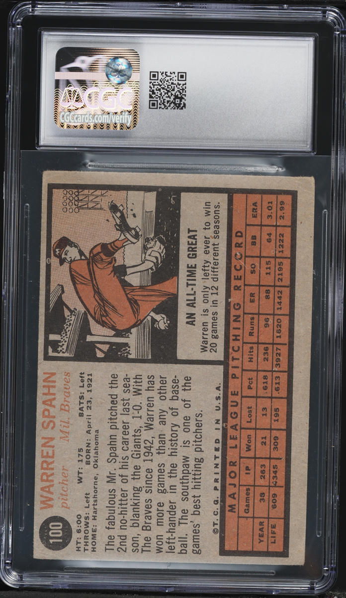 1962 Topps Warren Spahn #100 CGC 3 VG