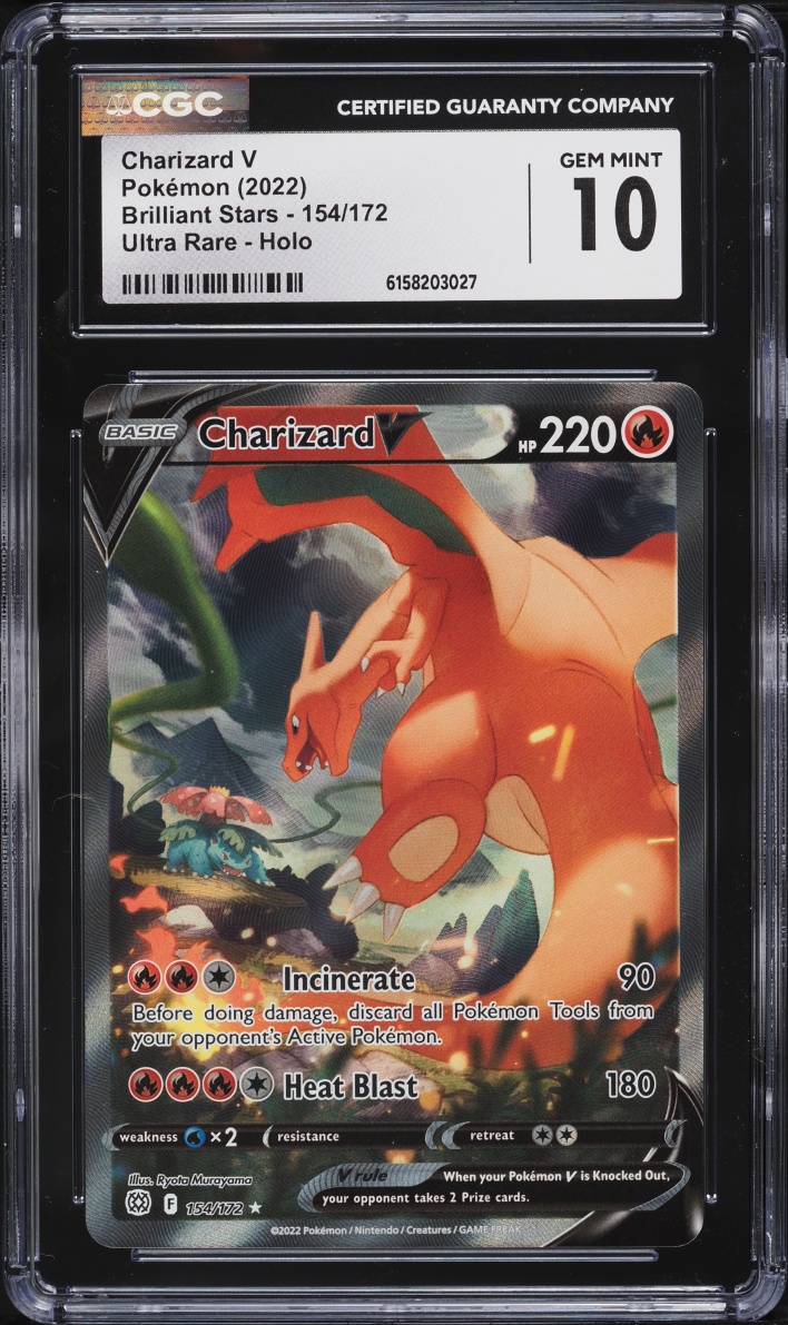 2022 Pokemon Sword & Shield Brilliant Stars Alt Art Charizard V #154 CGC 10 GEM MINT