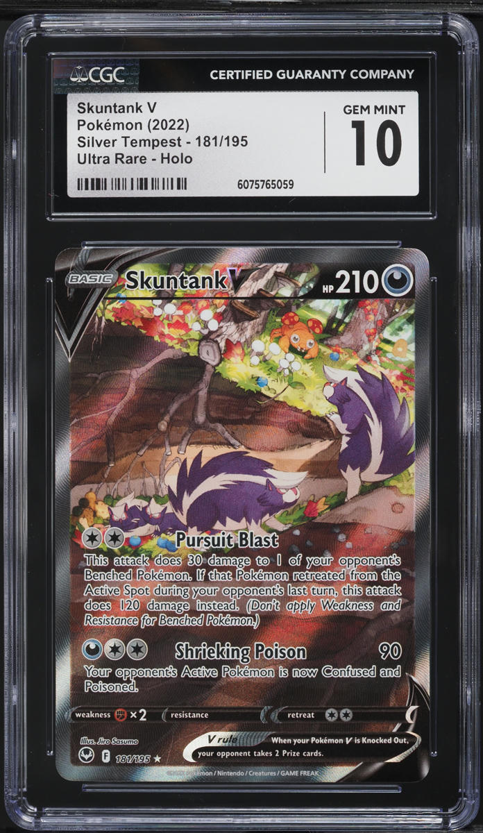 2022 Pokemon SWSH Silver Tempest Full Art Skuntank V #181 CGC 10 GEM MINT