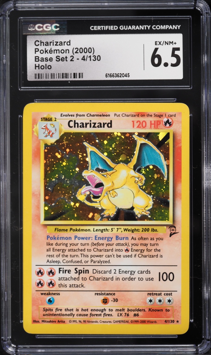 2000 Pokemon Base Set 2 Holo Charizard #4 CGC 6.5 EXMT+