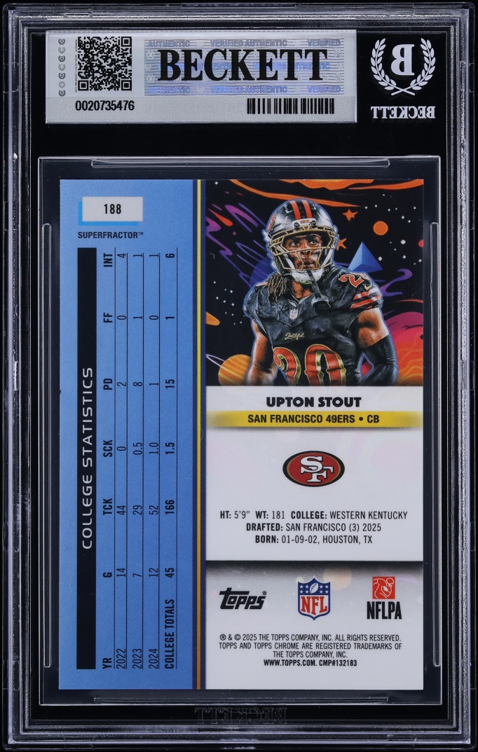 2025 Topps Chrome Cosmic Superfractor Upton Stout ROOKIE 1/1 #188 BGS 9 MINT - Photo 2