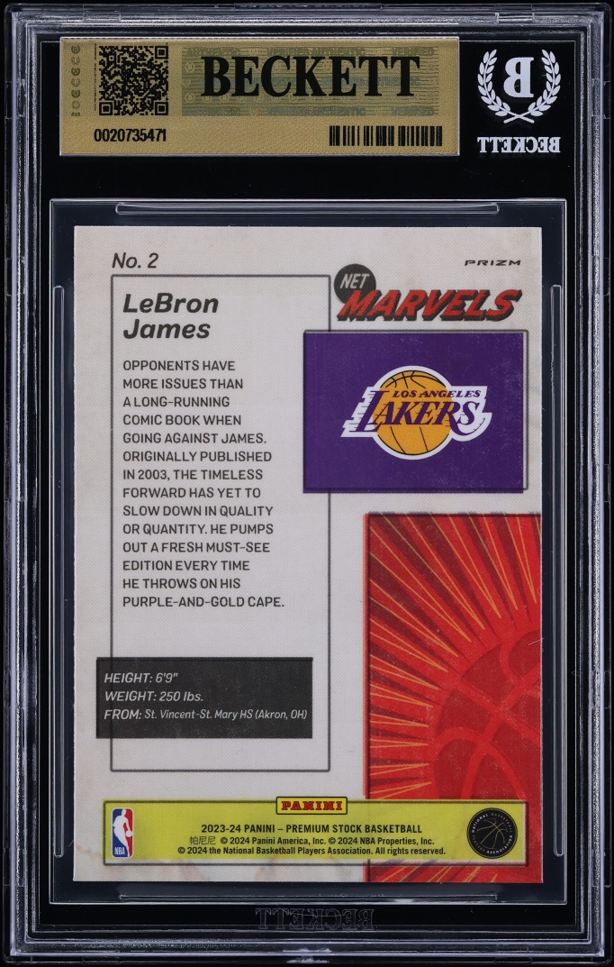 2023 Hoops Premium Stock Retro Net Marvels Premium LeBron James #2 BGS 9.5 GEM MINT - Photo 2