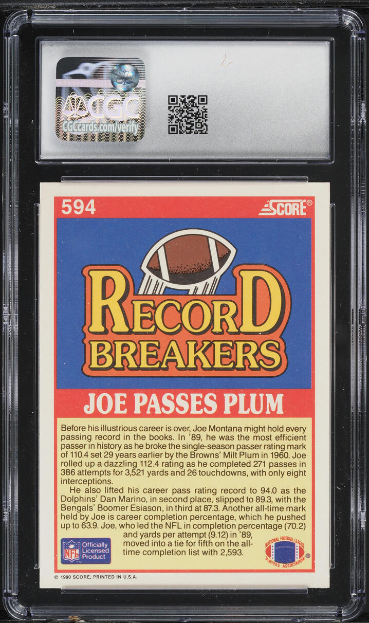1990 Score Football Joe Montana #594 CGC 9 MINT