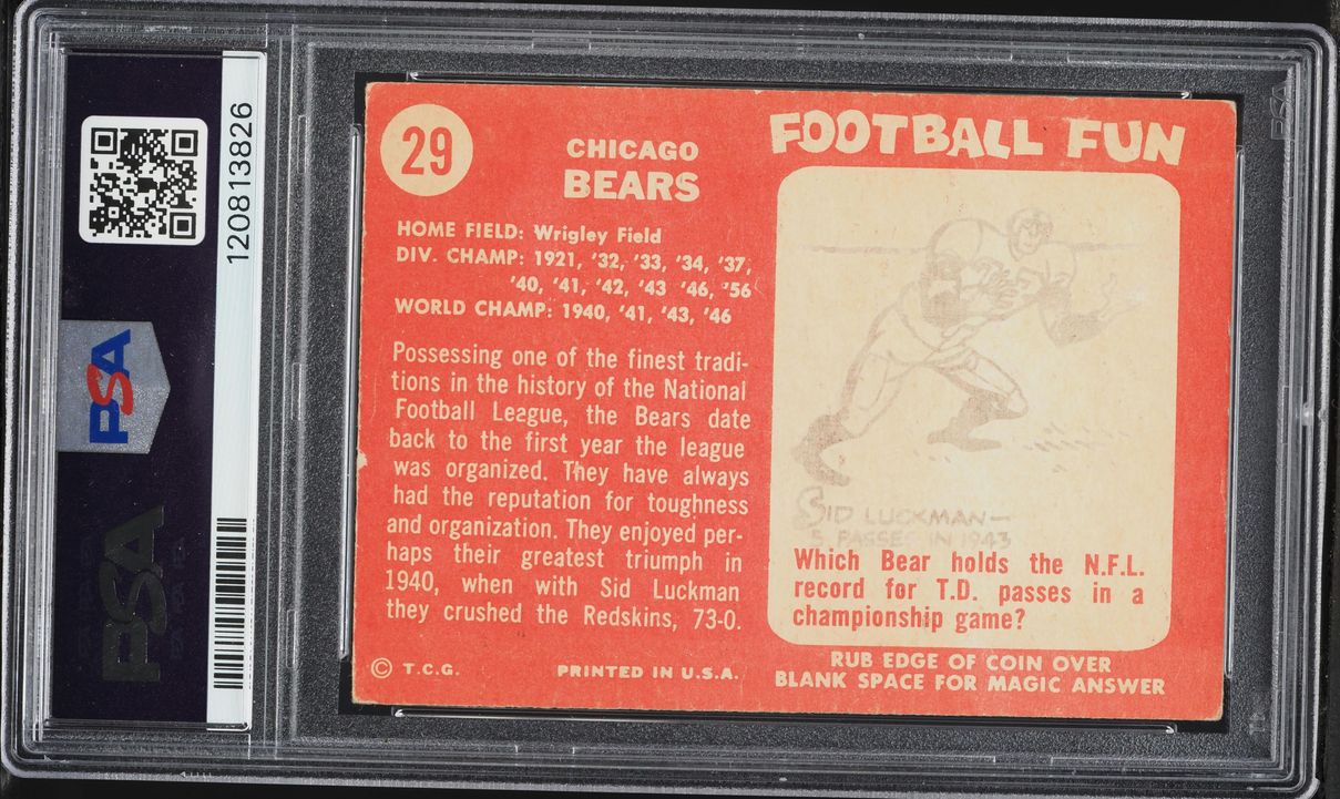 1958 Topps Football Chicago Bears #29 PSA 3 VG