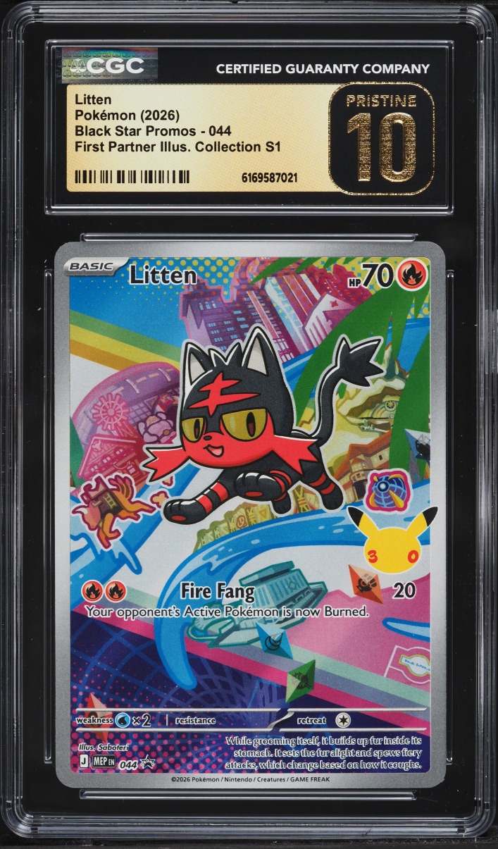 2026 Pokemon Mega Promo First Partner Illustration Full Art Litten #44 CGC 10 Pristine