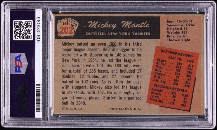 1955 Bowman Mickey Mantle #202 PSA 3 VG