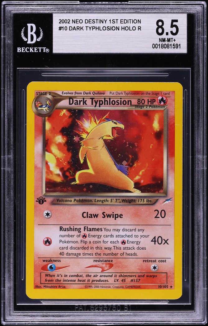 2002 Pokemon Neo Destiny 1st Edition Holo Dark Typhlosion #10 BGS 8.5 NM-MT+