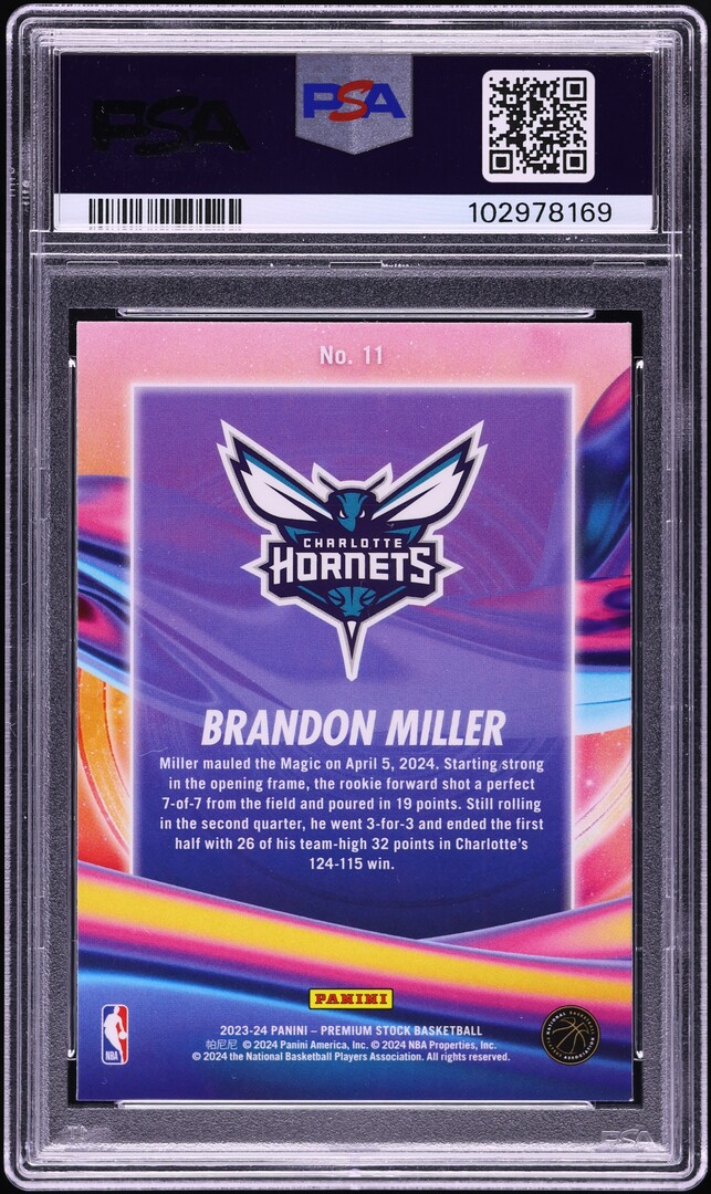 2023 Hoops Premium Stock Anti Gravity Brandon Miller ROOKIE #11 PSA 10 GEM MINT