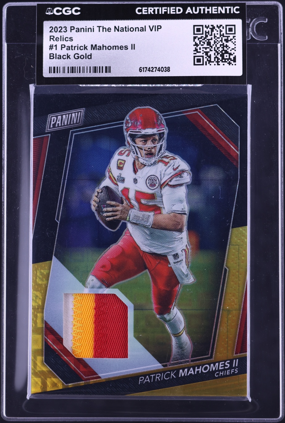 2023 Panini The National VIP Relics Black Gold Patrick Mahomes II PATCH /5 #1 CGC AUTH