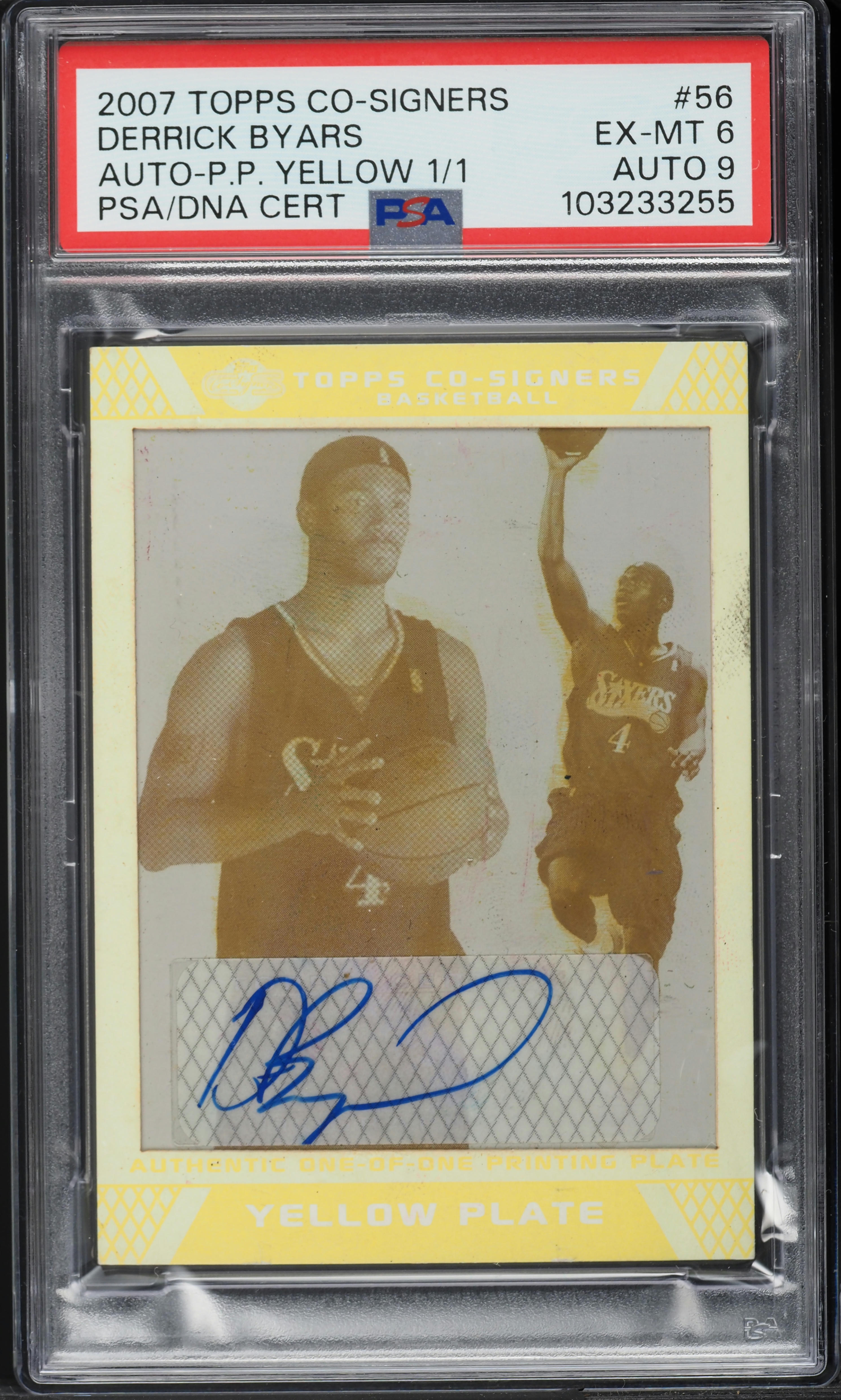 2007 Topps Co-Signers P.P. Yellow Derrick Byars AUTO DNA 9 1/1 #56