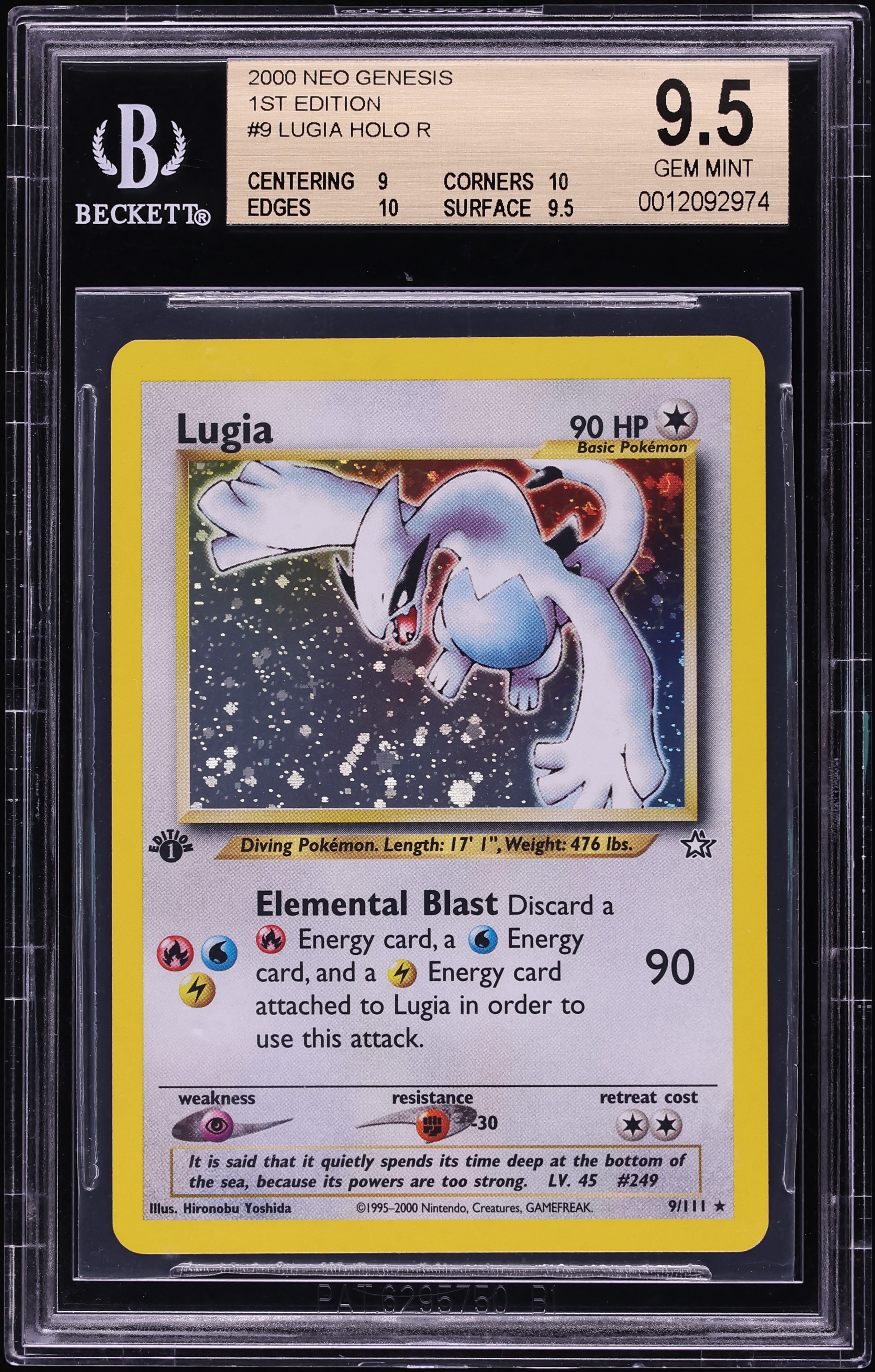 2000 Pokemon Neo Genesis 1st Edition Holo Lugia #9 BGS 9.5 GEM MINT
