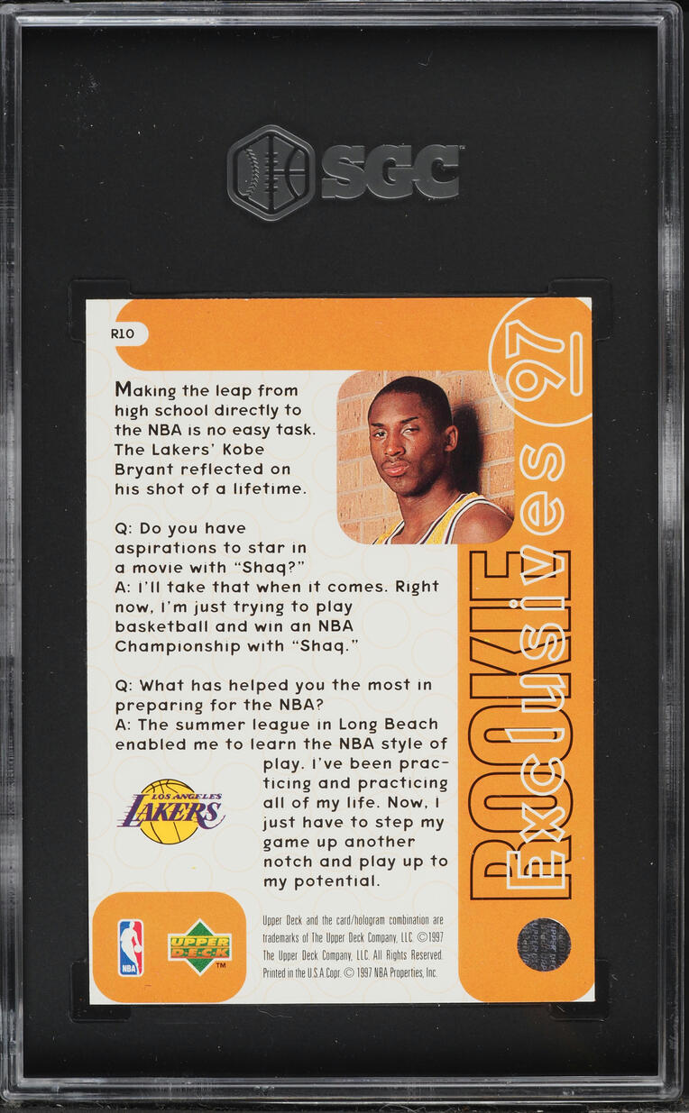 1996 Upper Deck Exclusives Kobe Bryant ROOKIE #R10 SGC 8.5 NM-MT+