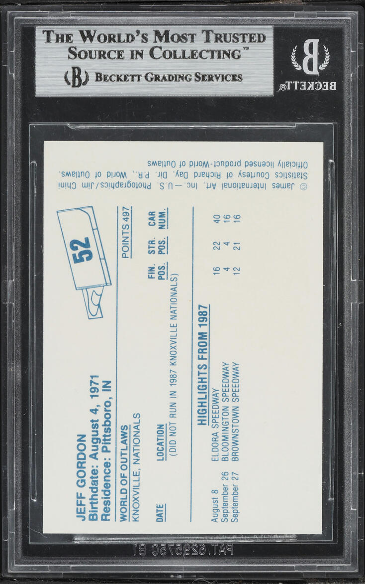 1987 World Of Outlaws NASCAR Jeff Gordon ROOKIE #52 BGS 8.5 NM-MT+