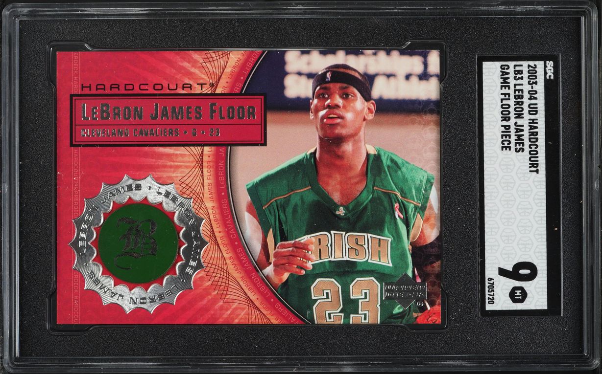 2003 UD Hardcourt Game Floor Piece LeBron James ROOKIE RELIC #LB3 SGC 9 MINT