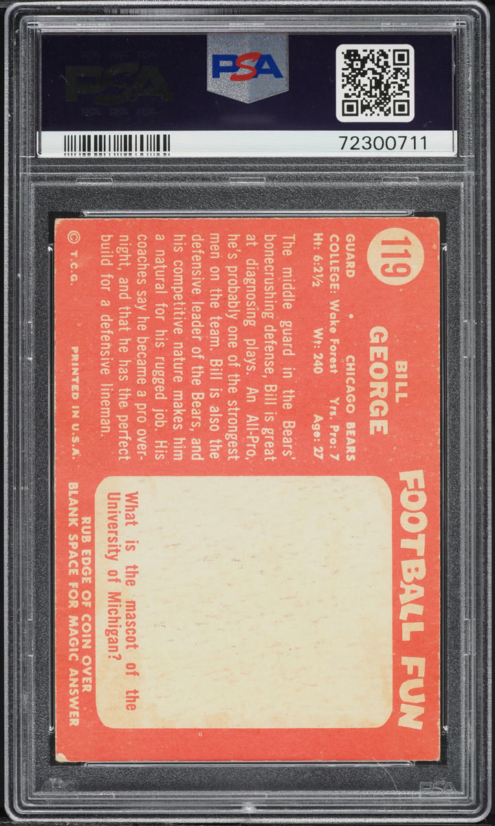 1958 Topps Football Bill George #119 PSA 4 VGEX