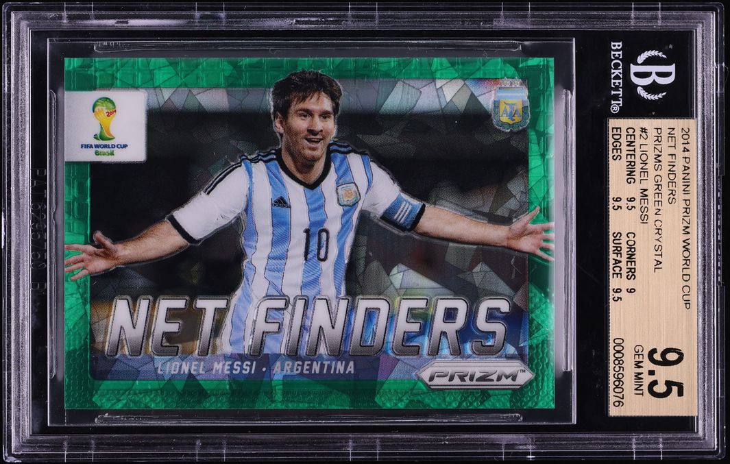 2014 Panini Prizm World Cup Net Finders Green Crystal Lionel Messi /25 #2 BGS 9.5 GEM MINT