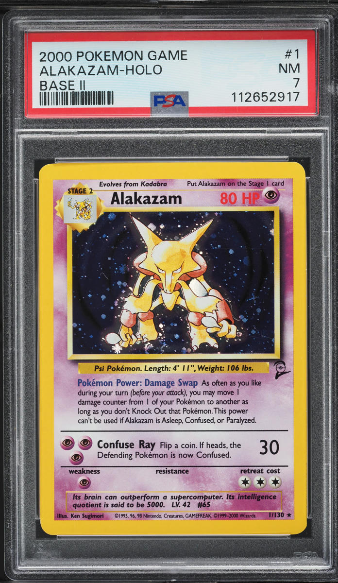2000 Pokemon Base Set 2 Holo Alakazam #1 PSA 7 NRMT