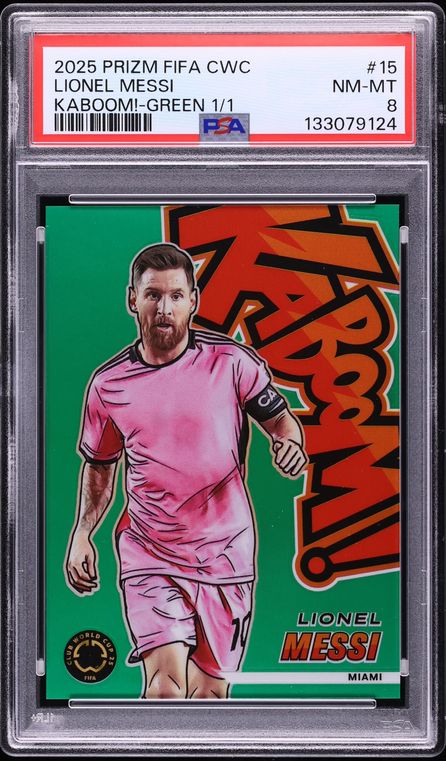 2025 Panini Prizm FIFA Club World Cup Kaboom! Green Lionel Messi 1/1 #15 PSA 8 NM-MT