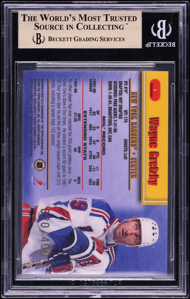 1998 Bowman's Best Refractor Wayne Gretzky /400 #3 BGS 10 PRISTINE