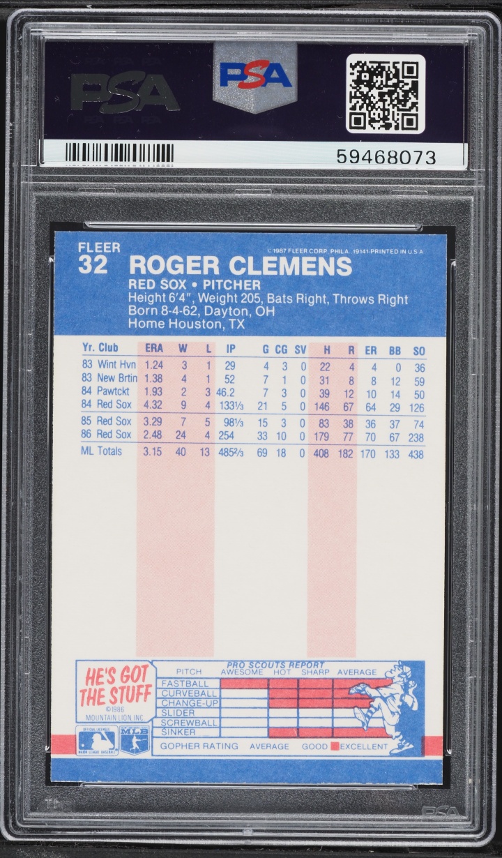 1987 Fleer Roger Clemens #32 PSA 7 NRMT