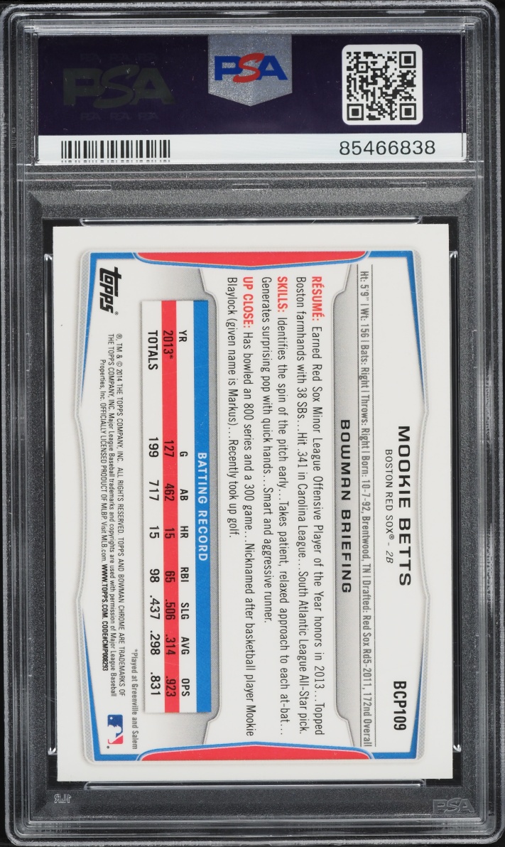 2014 Bowman Chrome Mookie Betts PROSPECT #BCP109 PSA 8 NM-MT