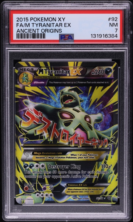 2015 Pokemon XY Ancient Origins Full Art M Tyranitar EX #92 PSA 7 NRMT