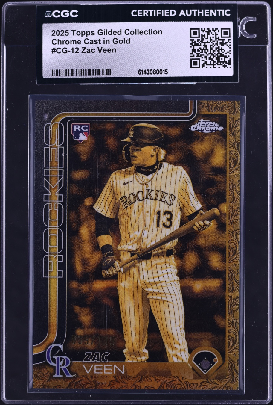 2025 Topps Gilded Collection Chrome Cast In Gold Zac Veen ROOKIE /199 #CG-12 CGC AUTH