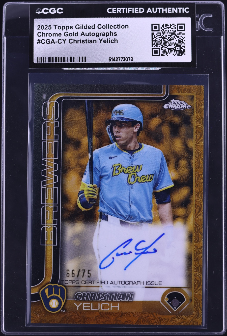 2025 Topps Chrome Gilded Collection Gold Christian Yelich AUTO /75 #CGA-CY CGC AUTH