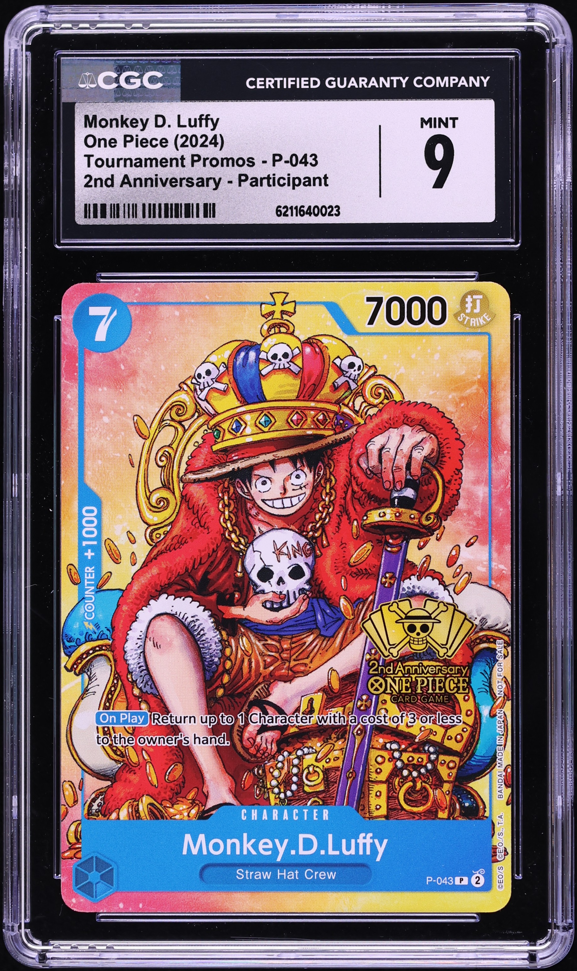 2024 One Piece Tournament Promo 2nd Anniversary Monkey D. Luffy #P-043 CGC 9 MINT