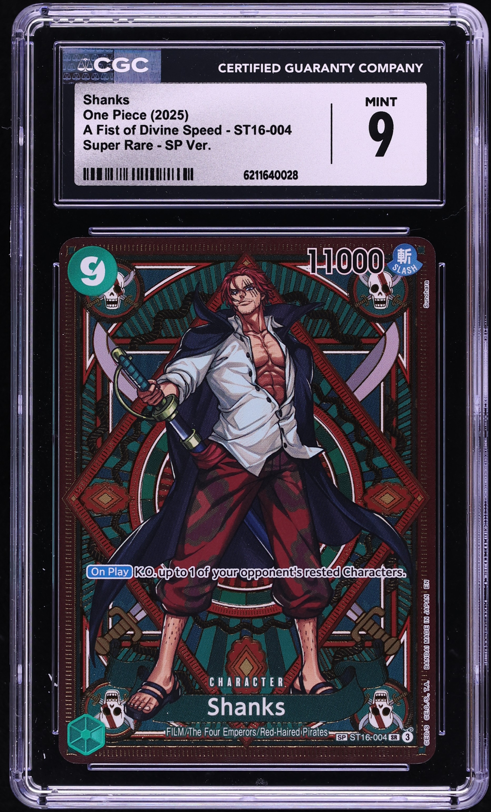 2025 One Piece A Fist Of Divine Speed SP Version Shanks #ST16-004 CGC 9 MINT