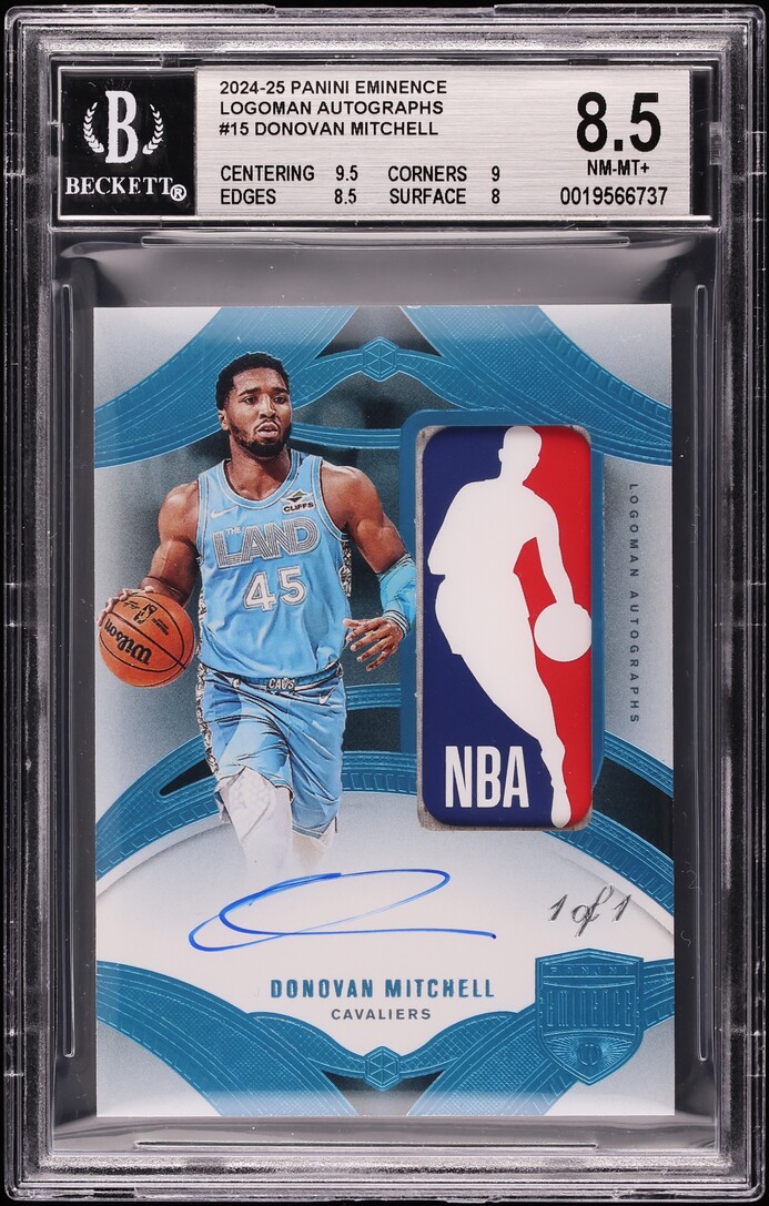 2024 Panini Eminence Donovan Mitchell LOGOMAN PATCH AUTO 1/1 #ELA-MIT BGS 8.5 NM-MT+