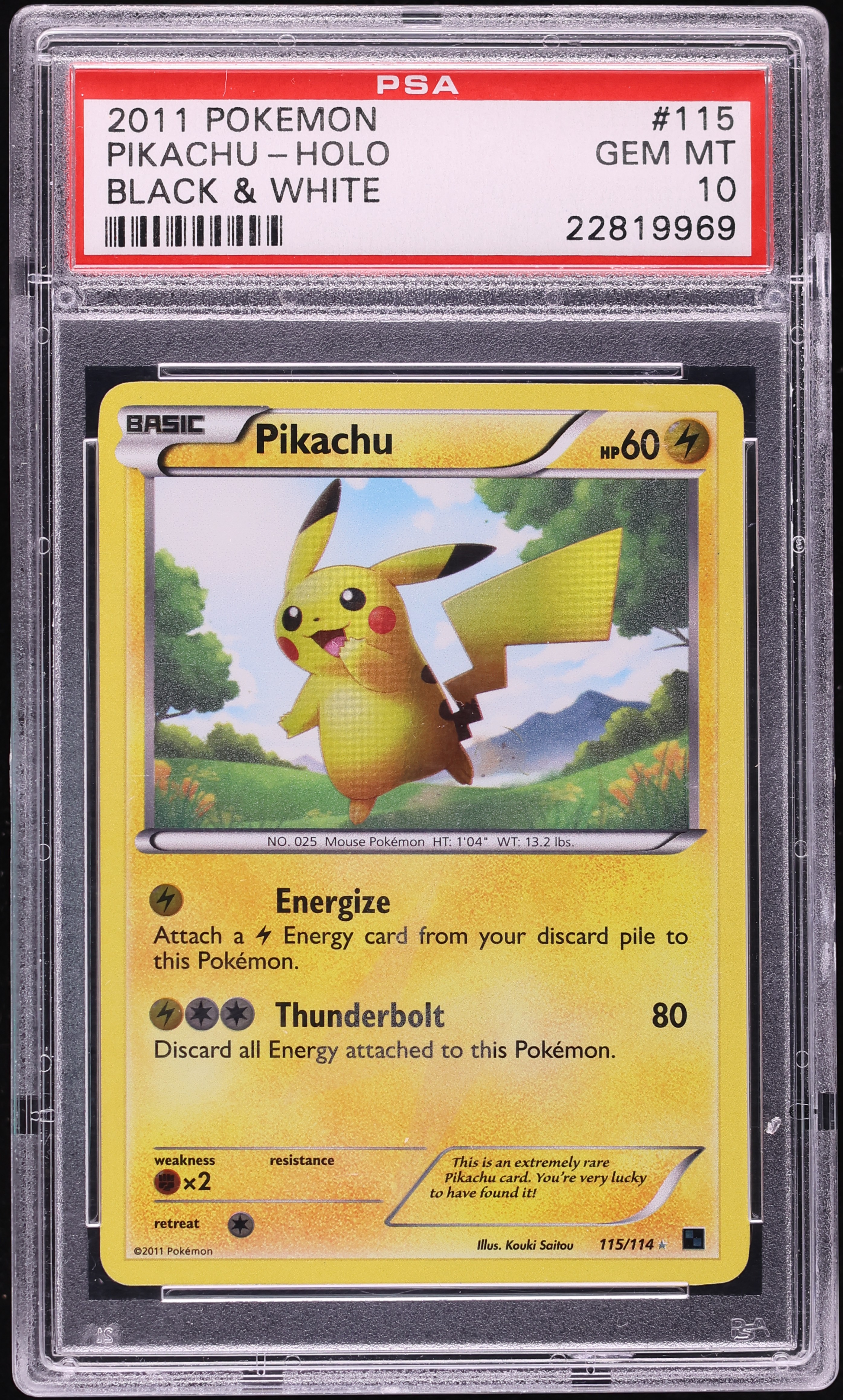 2011 Pokemon Black & White Holo Pikachu #115 PSA 10 GEM MINT