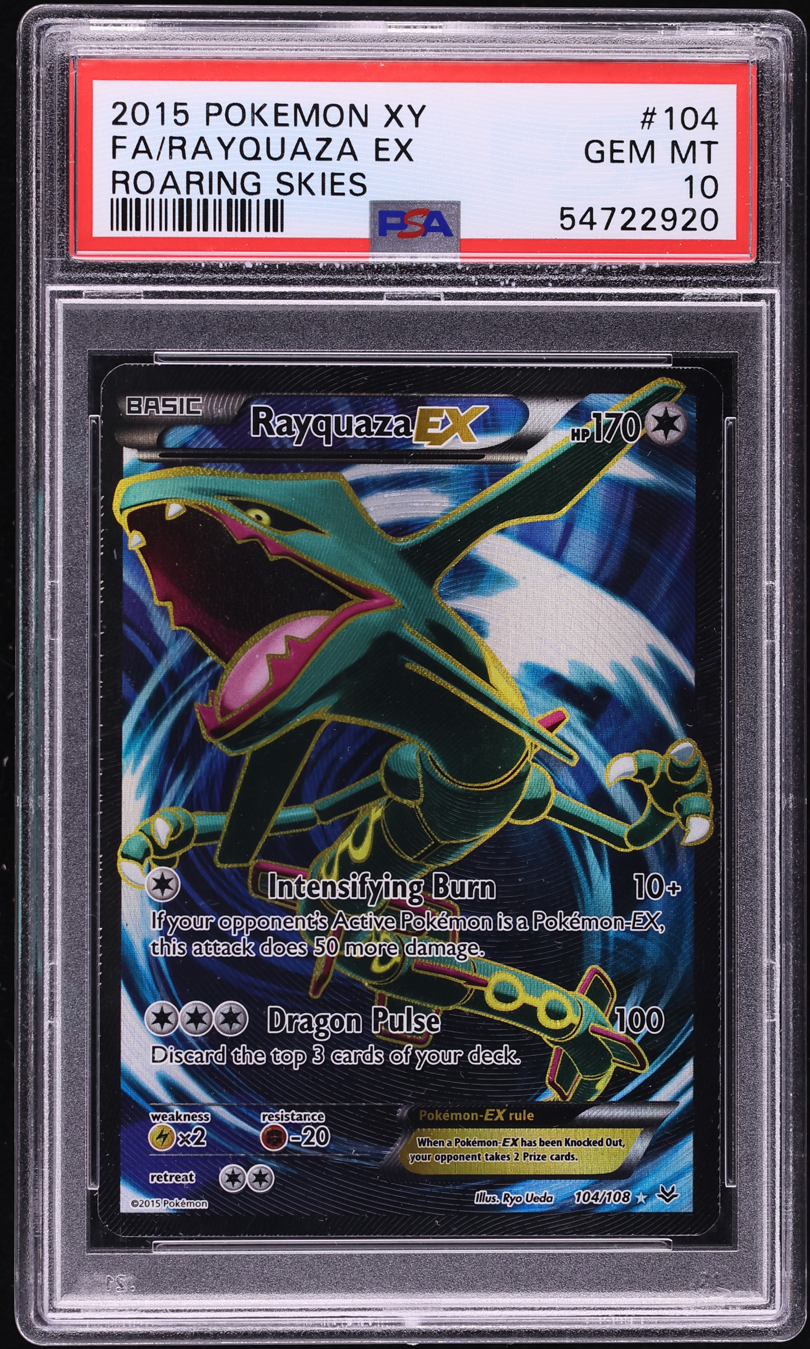 2015 Pokemon XY Roaring Skies Full Art Rayquaza EX #104 PSA 10 GEM MINT
