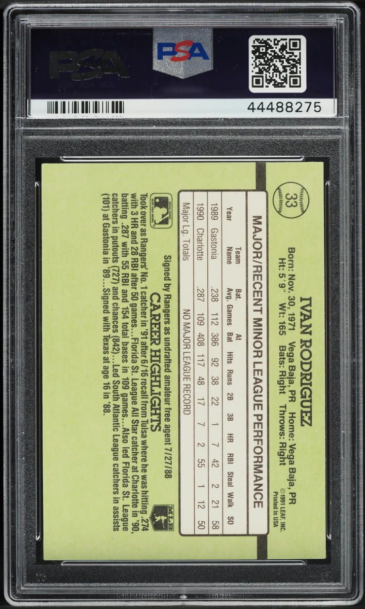 1991 Donruss The Rookies Ivan Rodriguez ROOKIE #33 PSA 10 GEM MINT