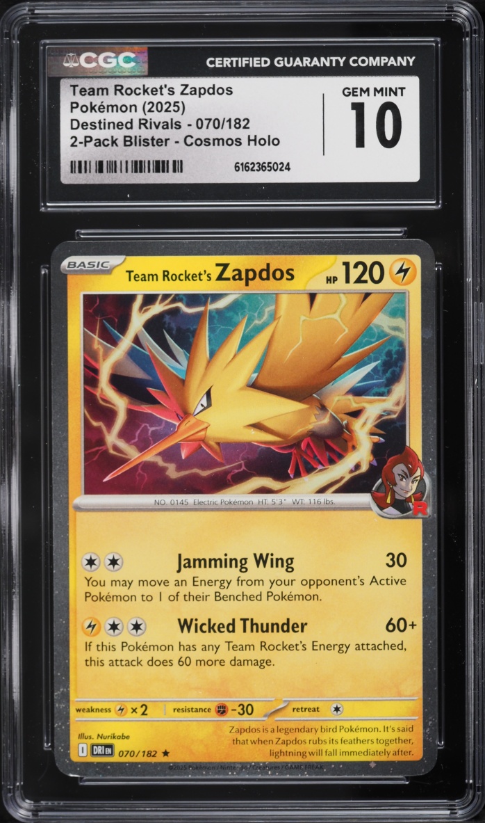 2025 Pokemon Scarlet & Violet Destined Rivals Cosmos Holo Team Rocket's Zapdos #70 CGC 10 GEM