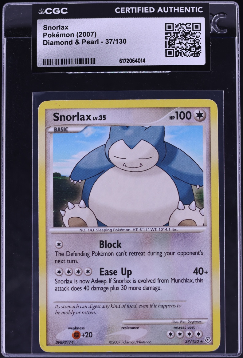 2007 Pokemon Diamond & Pearl Snorlax #37 CGC AUTH