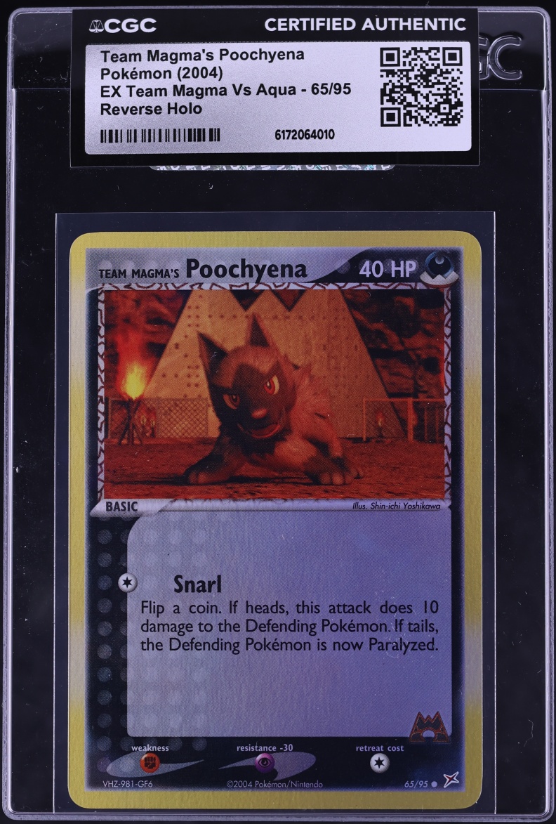 2004 Pokemon EX Team Magma Vs Team Aqua Reverse Holo Team Magma's Poochyena #65 CGC AUTH
