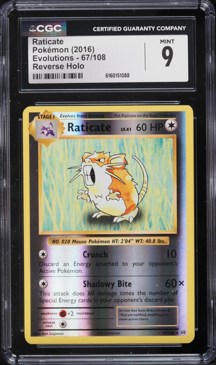 2016 Pokemon XY Evolutions Reverse Holo Raticate #67 CGC 9 MINT