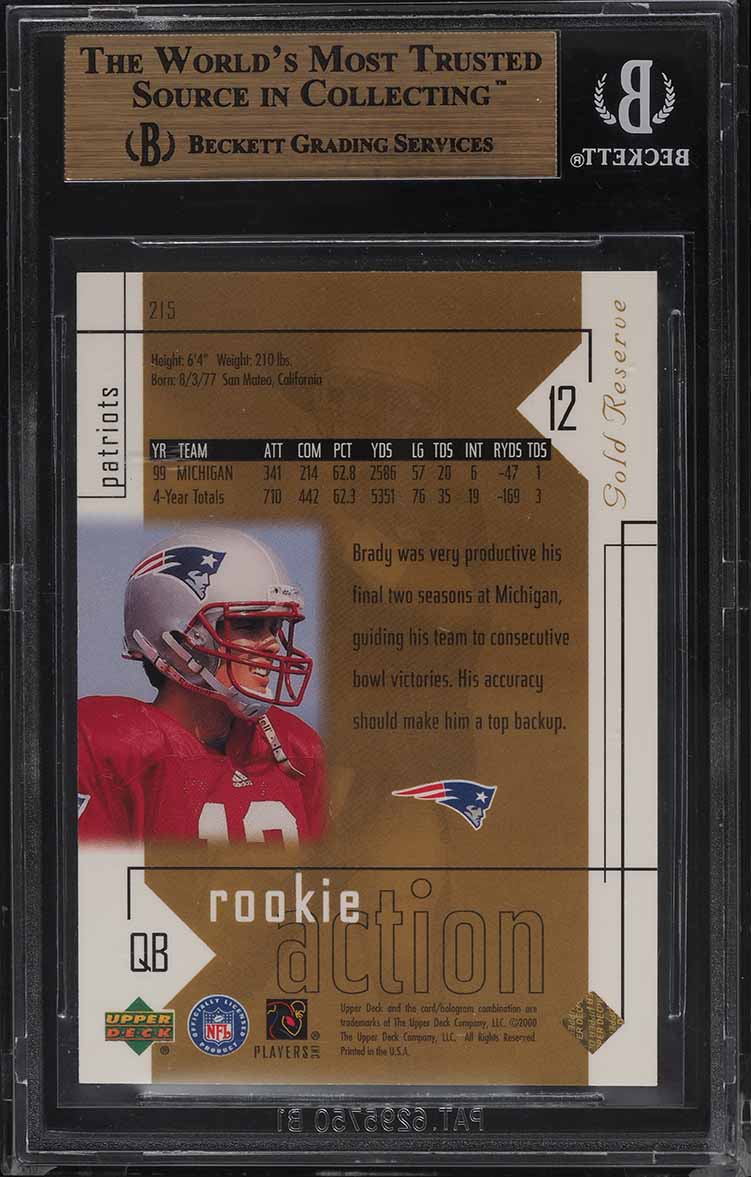 2000 Upper Deck Gold Reserve Tom Brady ROOKIE /2500 #215 BGS 9.5 GEM MINT